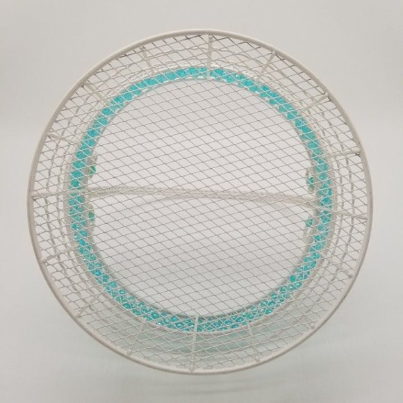 White Turquoise Beaded Wire Mesh Metal Basket Easter Spring Gift Home Decor - Picture 4 of 6